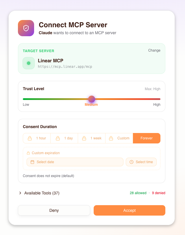 User consent restrictions interface
