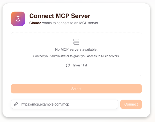 Empty MCP list for new user