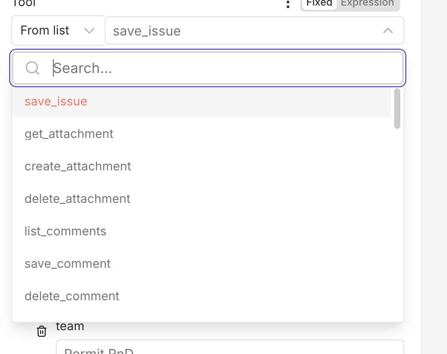 Selecting save_issue from imported Linear tools
