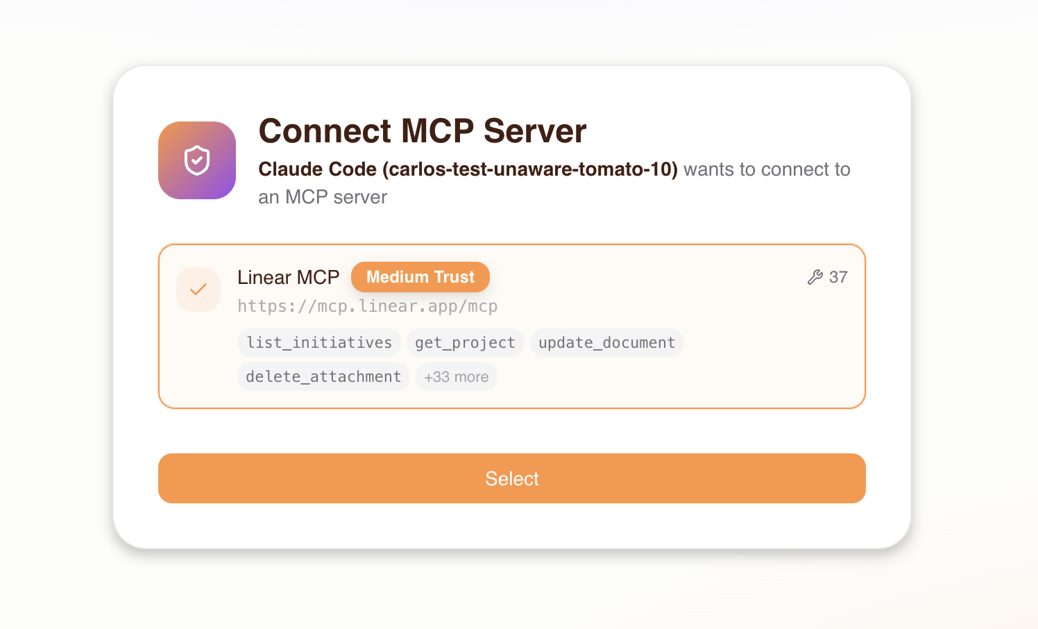 Consent flow — select MCP server
